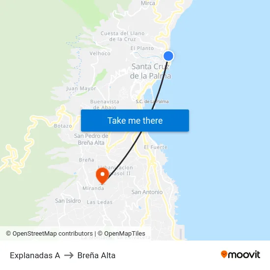 Explanadas A to Breña Alta map