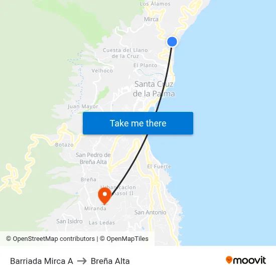 Barriada Mirca A to Breña Alta map