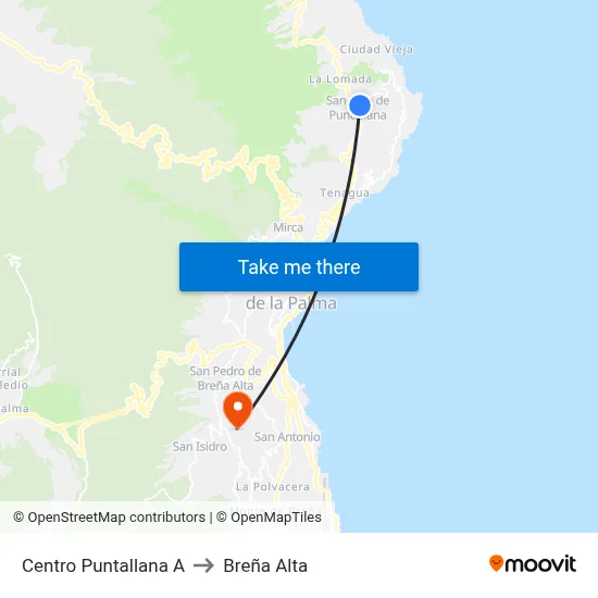 Centro Puntallana A to Breña Alta map