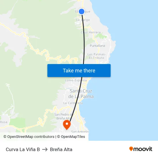 Curva La Viña B to Breña Alta map