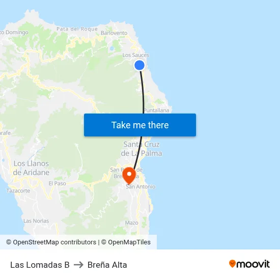Las Lomadas B to Breña Alta map