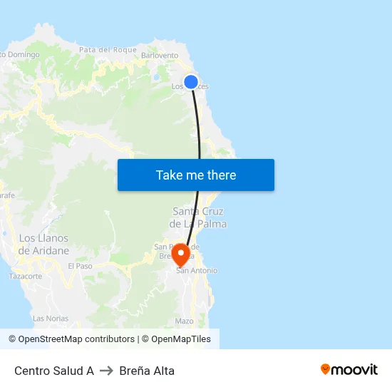 Centro Salud A to Breña Alta map