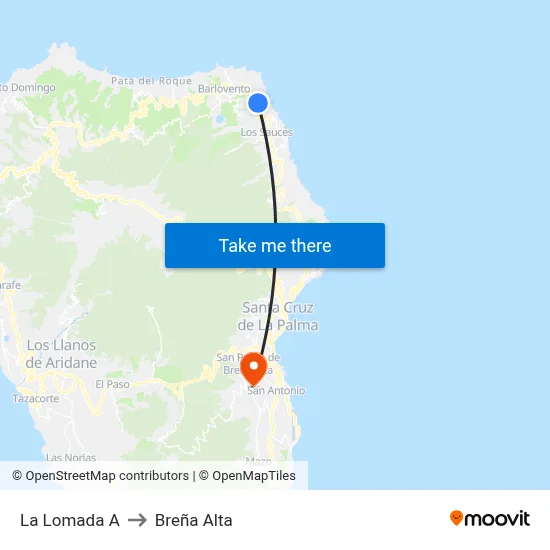 La Lomada A to Breña Alta map