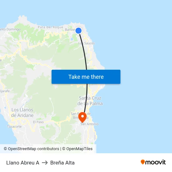 Llano Abreu A to Breña Alta map