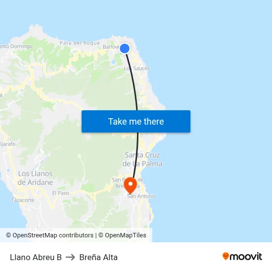 Llano Abreu B to Breña Alta map