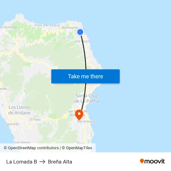La Lomada B to Breña Alta map