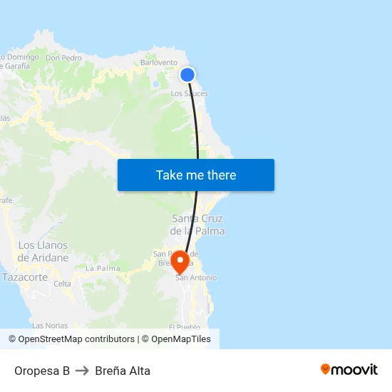 Oropesa B to Breña Alta map