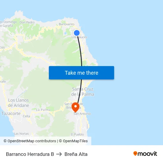 Barranco Herradura B to Breña Alta map