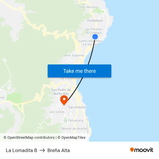 La Lomadita B to Breña Alta map