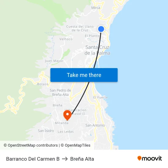 Barranco Del Carmen B to Breña Alta map
