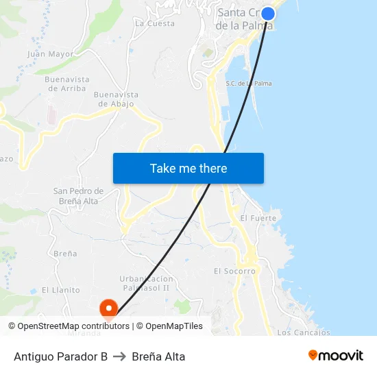 Antiguo Parador B to Breña Alta map