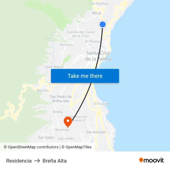 Residencia to Breña Alta map