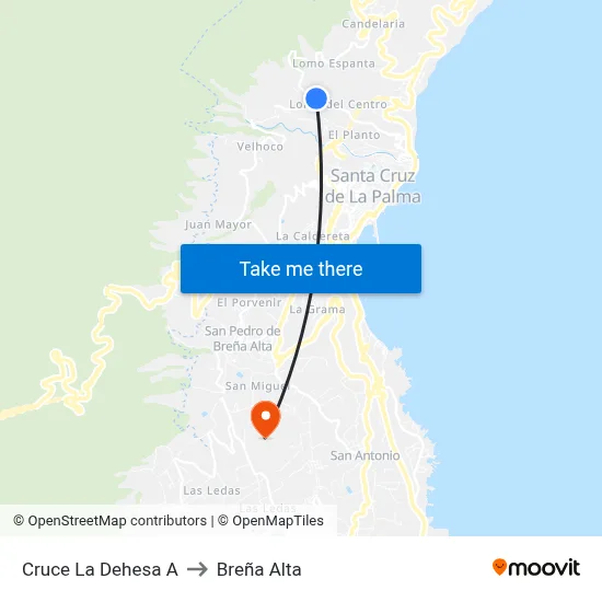 Cruce La Dehesa A to Breña Alta map