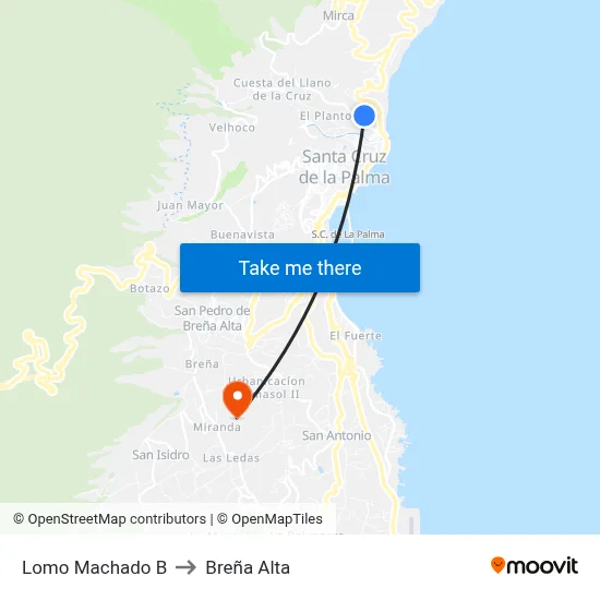 Lomo Machado B to Breña Alta map