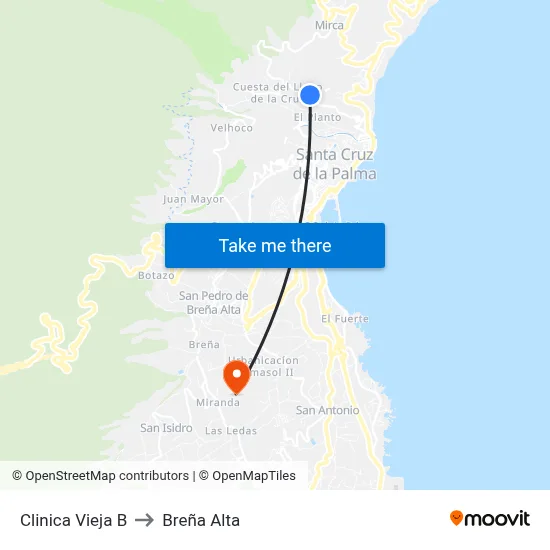 Clinica Vieja B to Breña Alta map