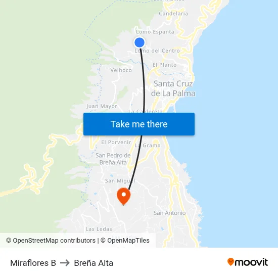 Miraflores B to Breña Alta map