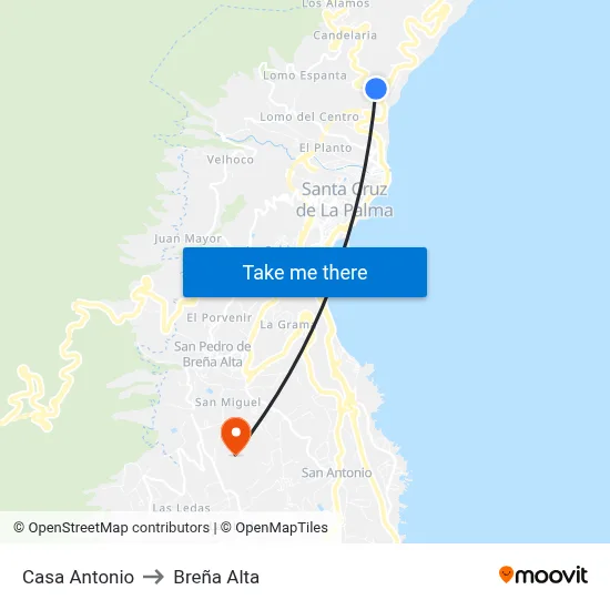 Casa Antonio to Breña Alta map