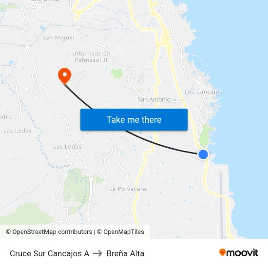 Cruce Sur Cancajos A to Breña Alta map