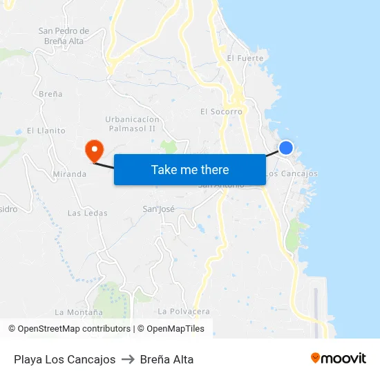 Playa Los Cancajos to Breña Alta map