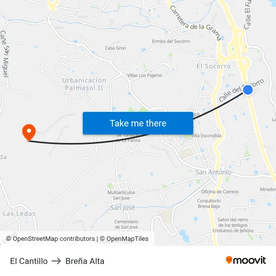 El Cantillo to Breña Alta map