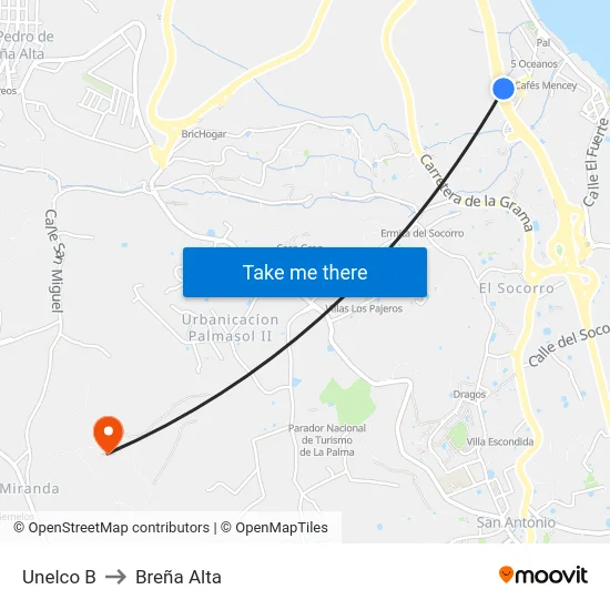 Unelco B to Breña Alta map