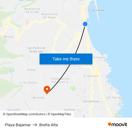 Playa Bajamar to Breña Alta map