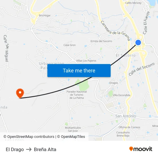 El Drago to Breña Alta map