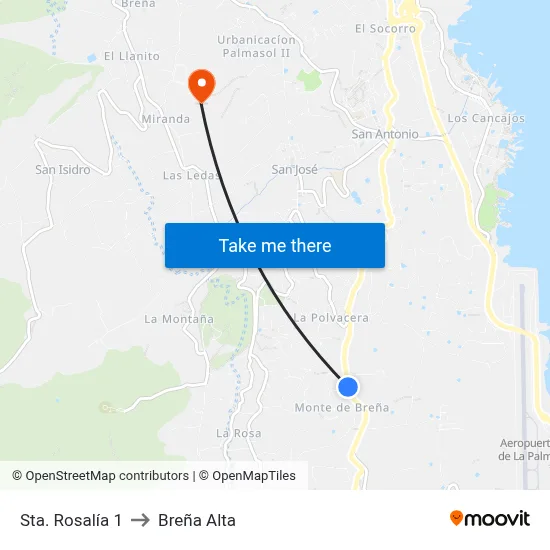 Sta. Rosalía 1 to Breña Alta map