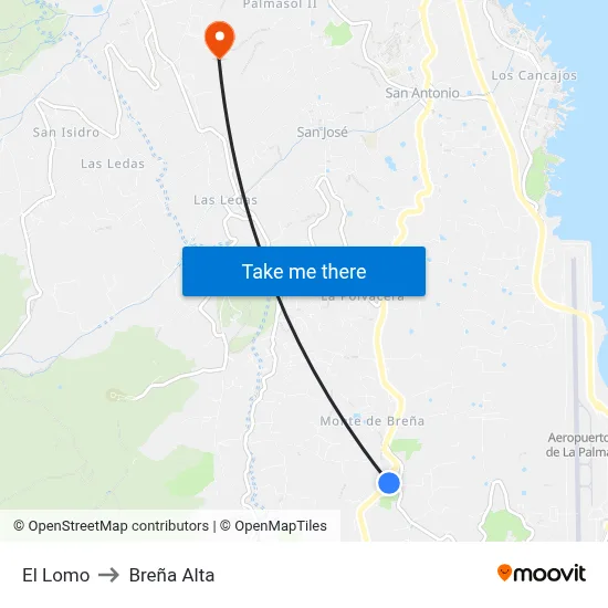 El Lomo to Breña Alta map
