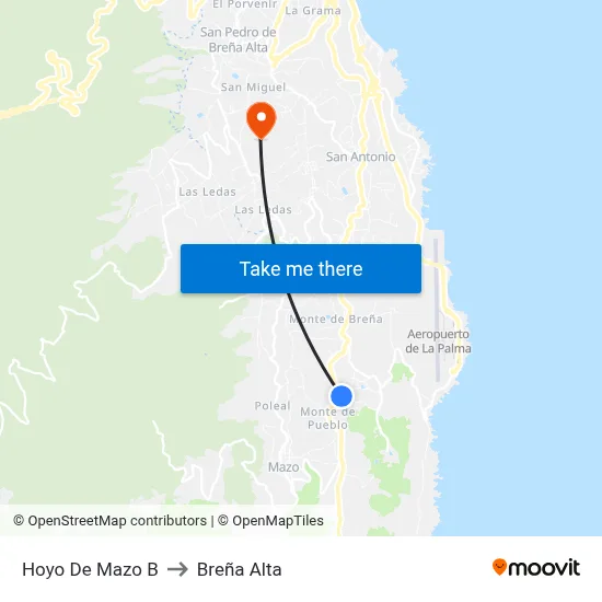 Hoyo De Mazo B to Breña Alta map