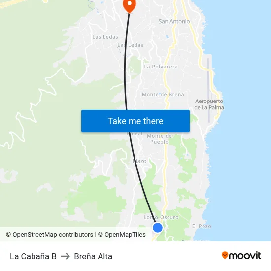 La Cabaña B to Breña Alta map