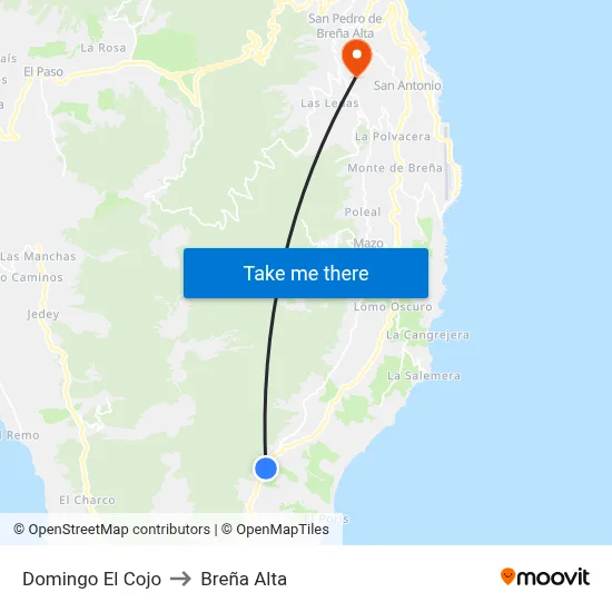 Domingo El Cojo to Breña Alta map