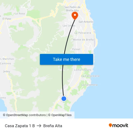 Casa Zapata 1 B to Breña Alta map