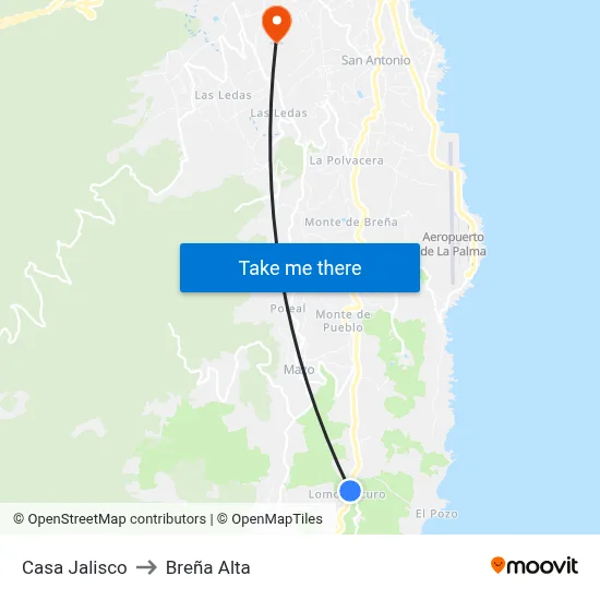 Casa Jalisco to Breña Alta map