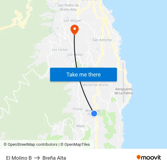 El Molino B to Breña Alta map
