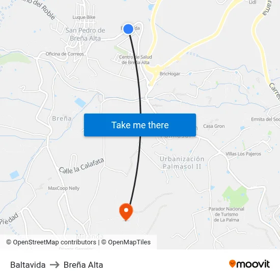 Baltavida to Breña Alta map