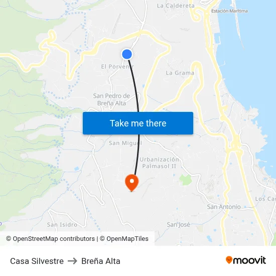 Casa Silvestre to Breña Alta map