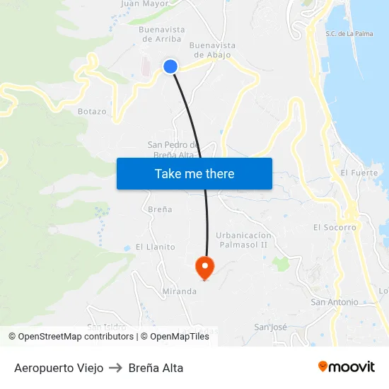 Aeropuerto Viejo to Breña Alta map