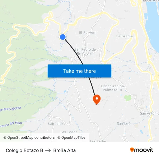 Colegio Botazo B to Breña Alta map