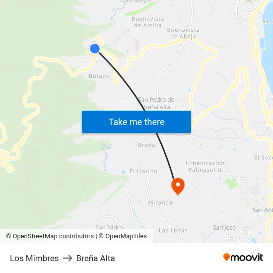 Los Mimbres to Breña Alta map