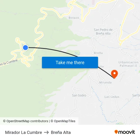 Mirador La Cumbre to Breña Alta map