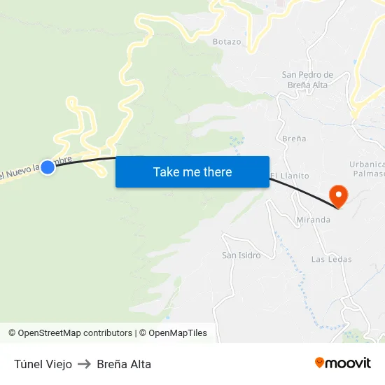 Túnel Viejo to Breña Alta map