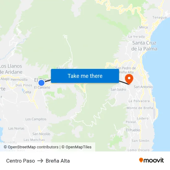 Centro Paso to Breña Alta map
