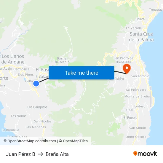 Juan Pérez B to Breña Alta map
