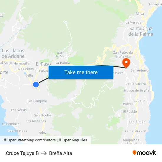 Cruce Tajuya B to Breña Alta map
