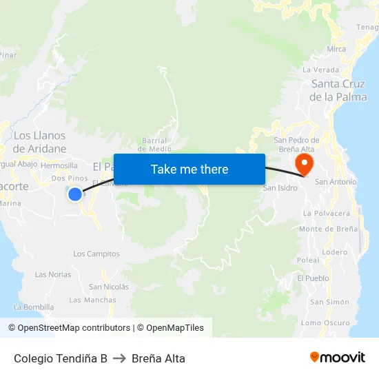 Colegio Tendiña B to Breña Alta map