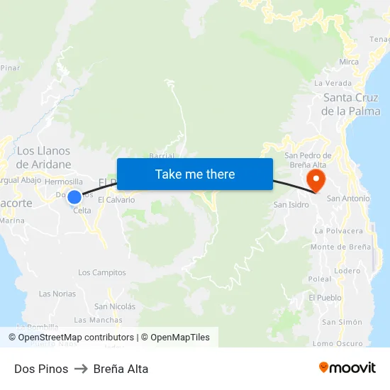 Dos Pinos to Breña Alta map