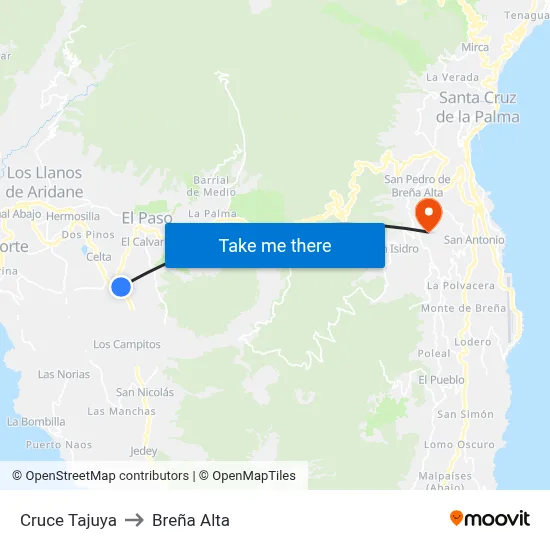 Cruce Tajuya to Breña Alta map