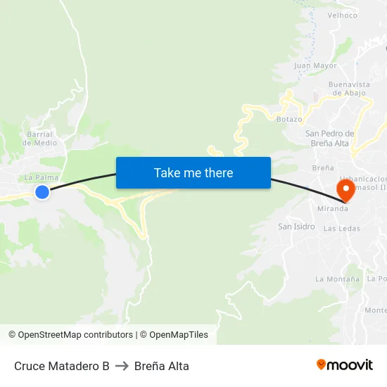 Cruce Matadero B to Breña Alta map