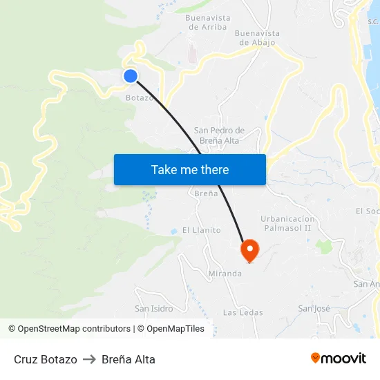 Cruz Botazo to Breña Alta map